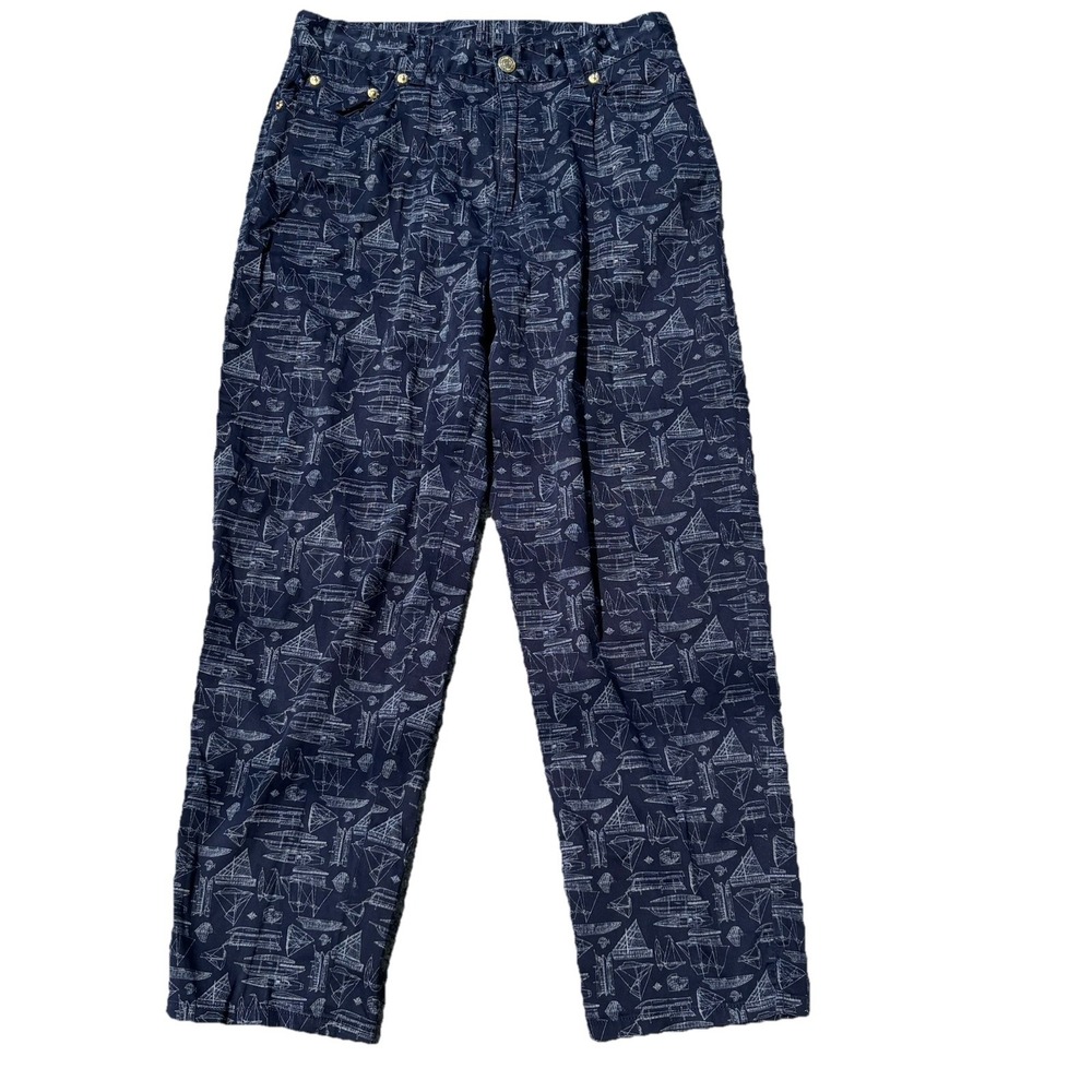 Lauren Ralph‎ Lauren Navy Blue Sailboat Pants size 8P/28x25 Coastal Nautical